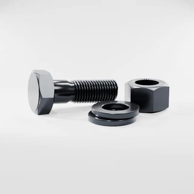 Heavy Hex Bolt Assemblies M22×65 10.9S Alloy Steel Black Oxide, Product rendering