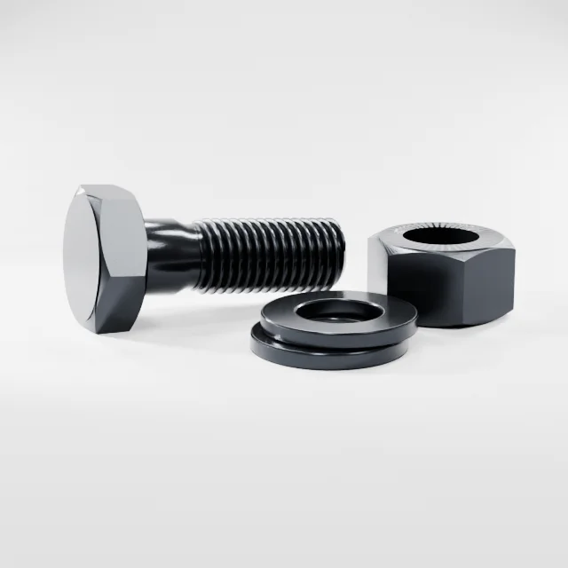 Heavy Hex Bolt Assemblies M24×70 10.9S Alloy Steel Black Oxide, Product rendering