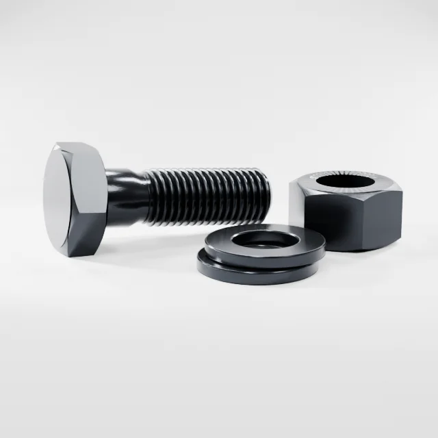 Heavy Hex Bolt Assemblies M24×75 10.9S Alloy Steel Black Oxide, Product rendering