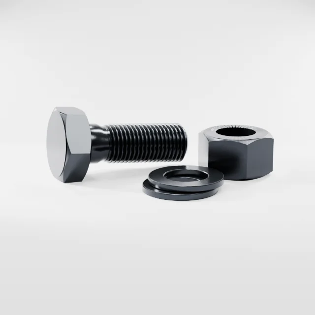 Heavy Hex Bolt Assemblies M33×90 10.9S Alloy Steel Black Oxide, Product rendering
