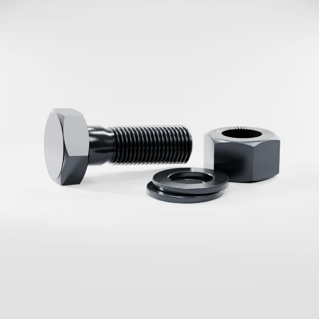 Heavy Hex Bolt Assemblies M33×95 10.9S Alloy Steel Black Oxide, Product rendering